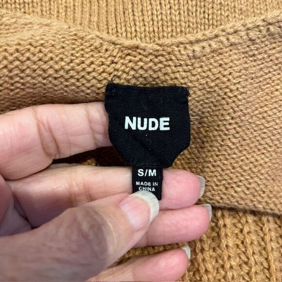 Nude Brand Open Back Cowl Neck Cable Knit Sweater Camel Size S/M - Picture 5 of 11